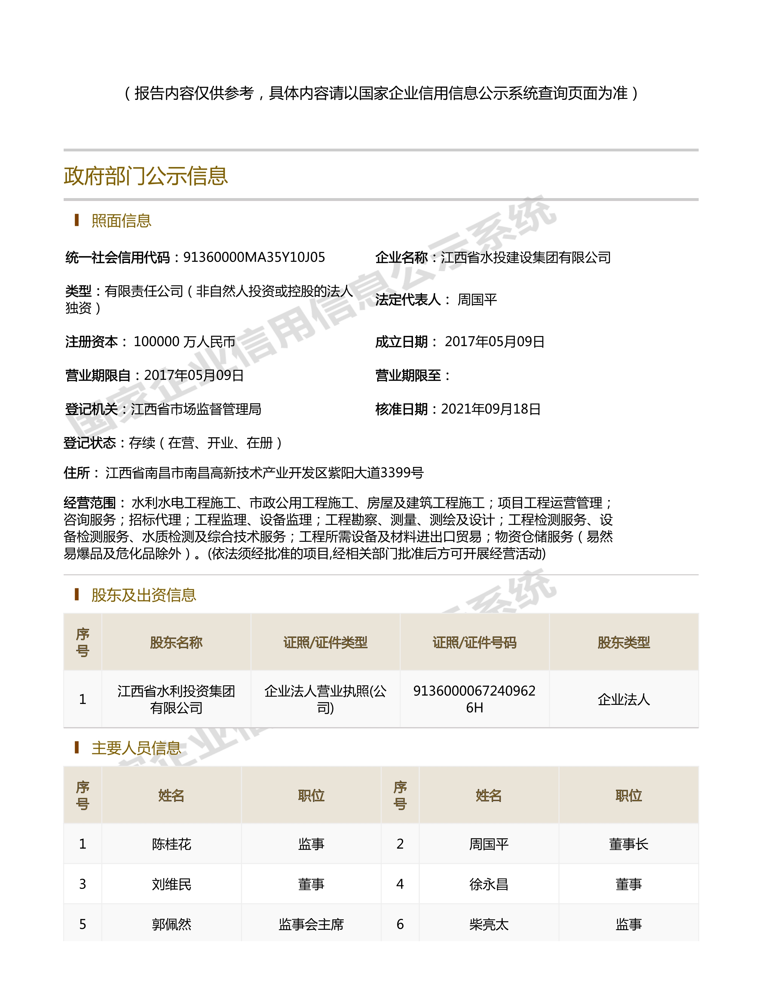 江西省水利水電開(kāi)發(fā)有限公司（原建設(shè)集團(tuán)）報(bào)告
